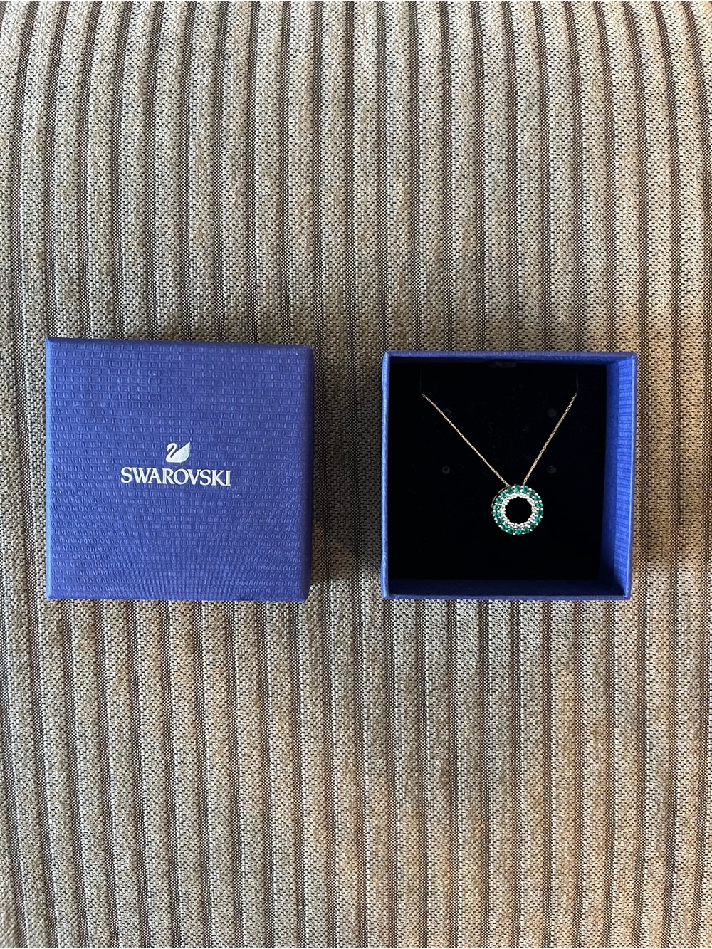Swarovski Green Crystal Circle Pendant Necklace on Gold Chain